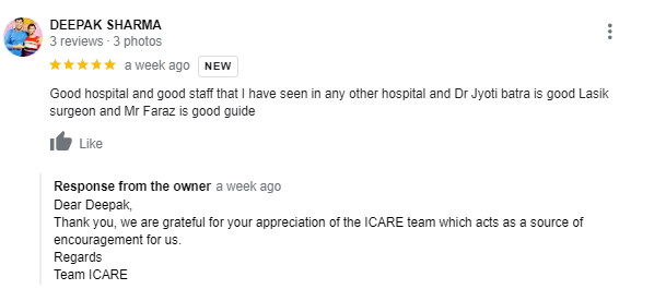 ICARE LASIK Google Review