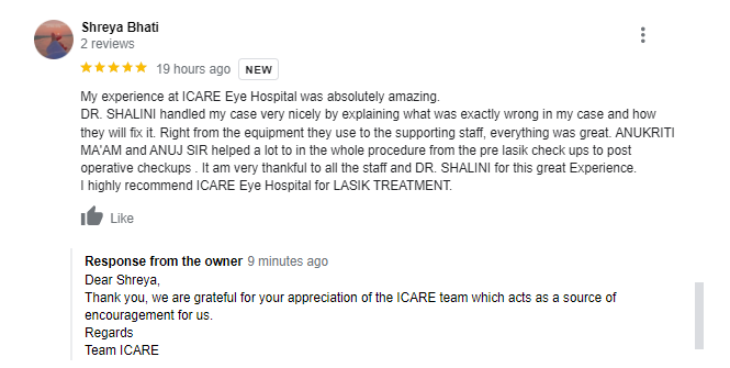 ICARE LASIK Google Review